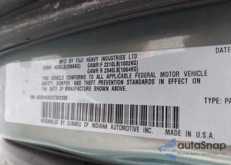 2004 Subaru Legacy L/L W/35Th Anniversary Edition from USA, damaged, VIN 4S3BH625247302366